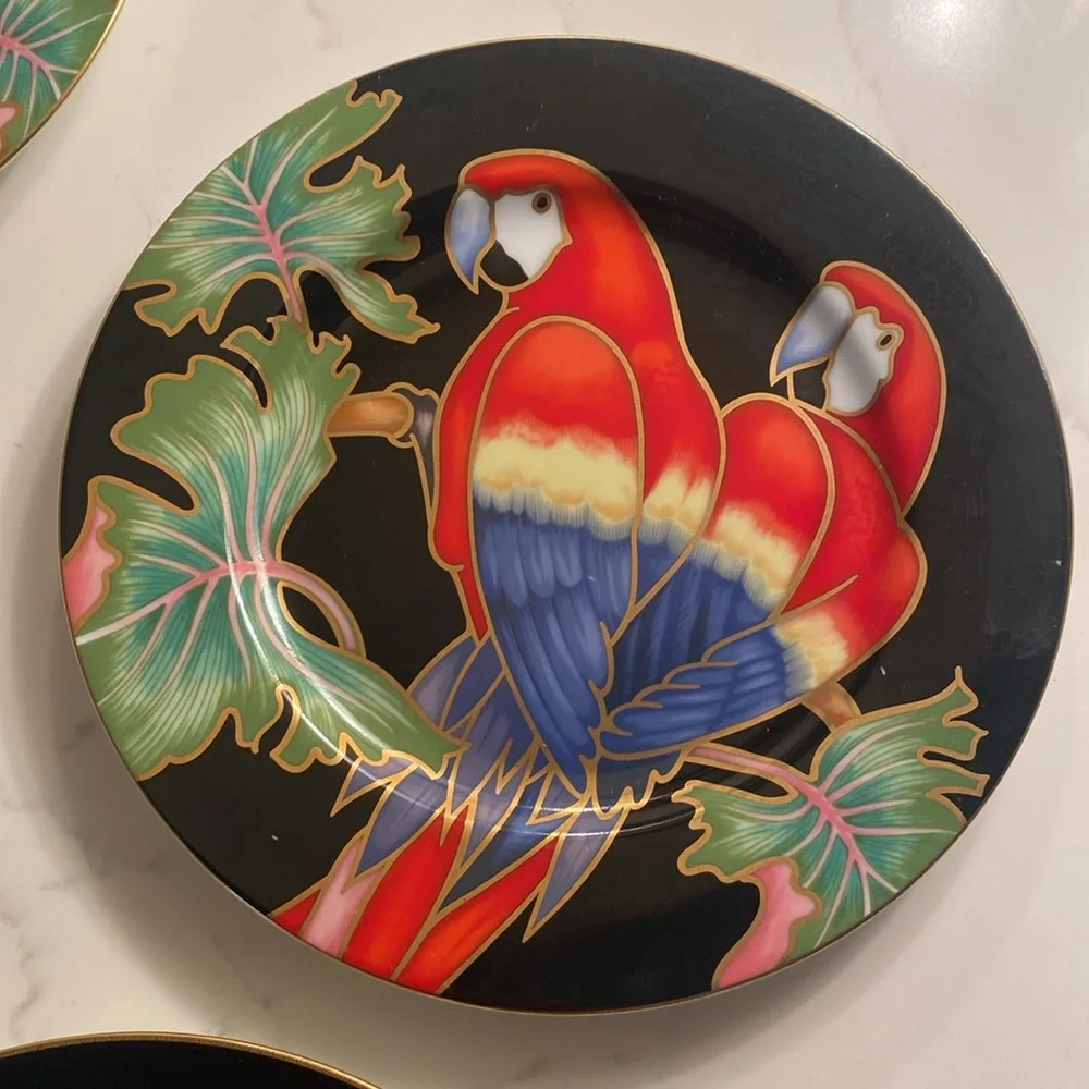 Vintage Fitz & Floyd Jungle Parrot Dessert Plates Set of 4